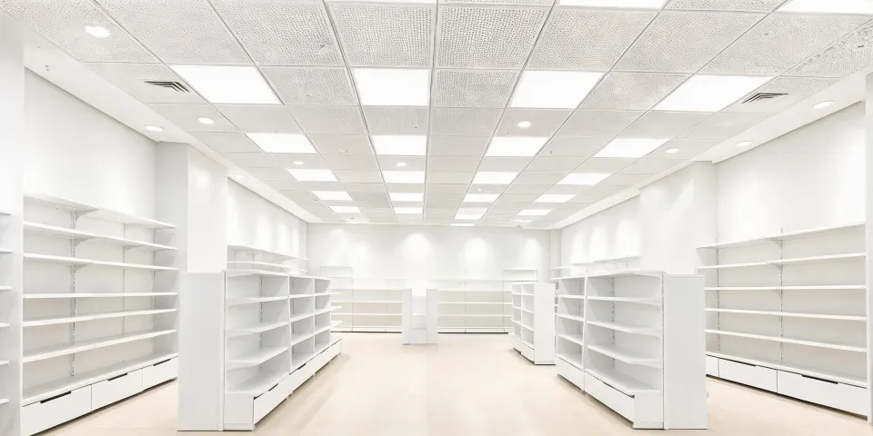 Retail store interior with specialty ceiling and gypsum walls