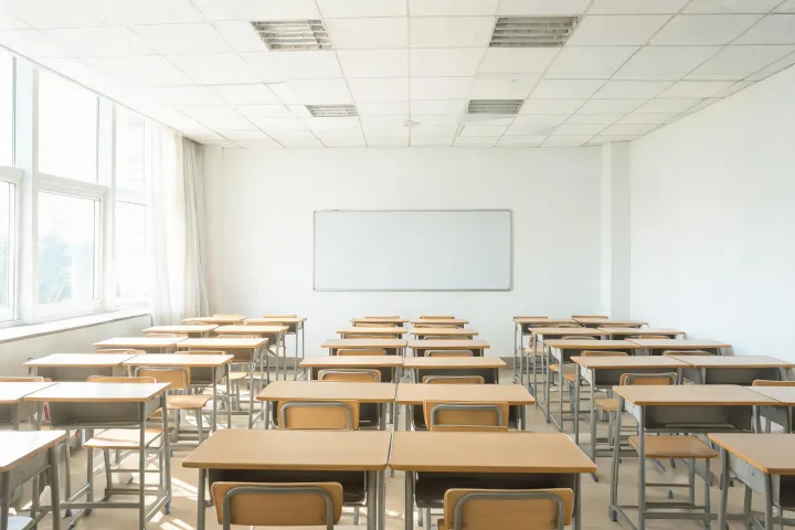 School classroom with acoustical ceiling tiles
