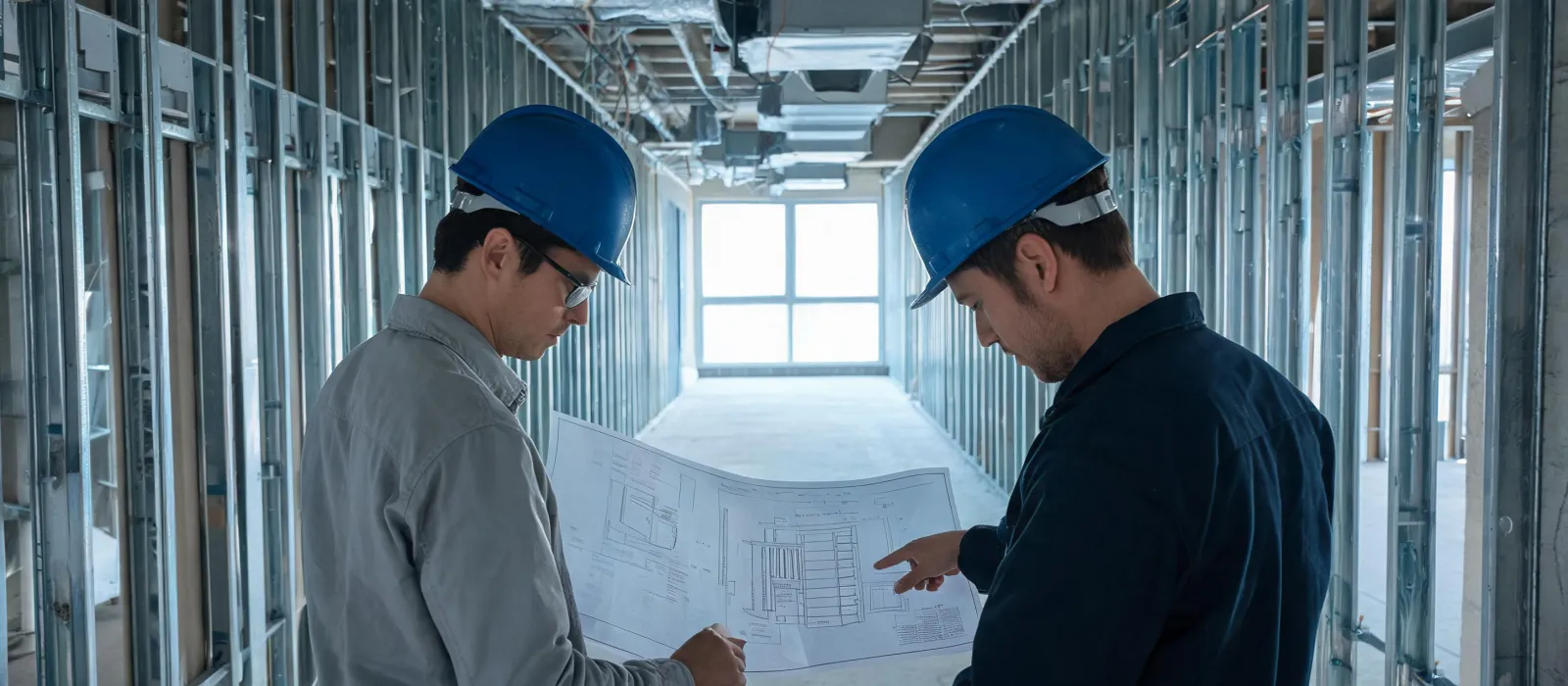 USG technical specialist reviewing wall assembly drawings with a contractor